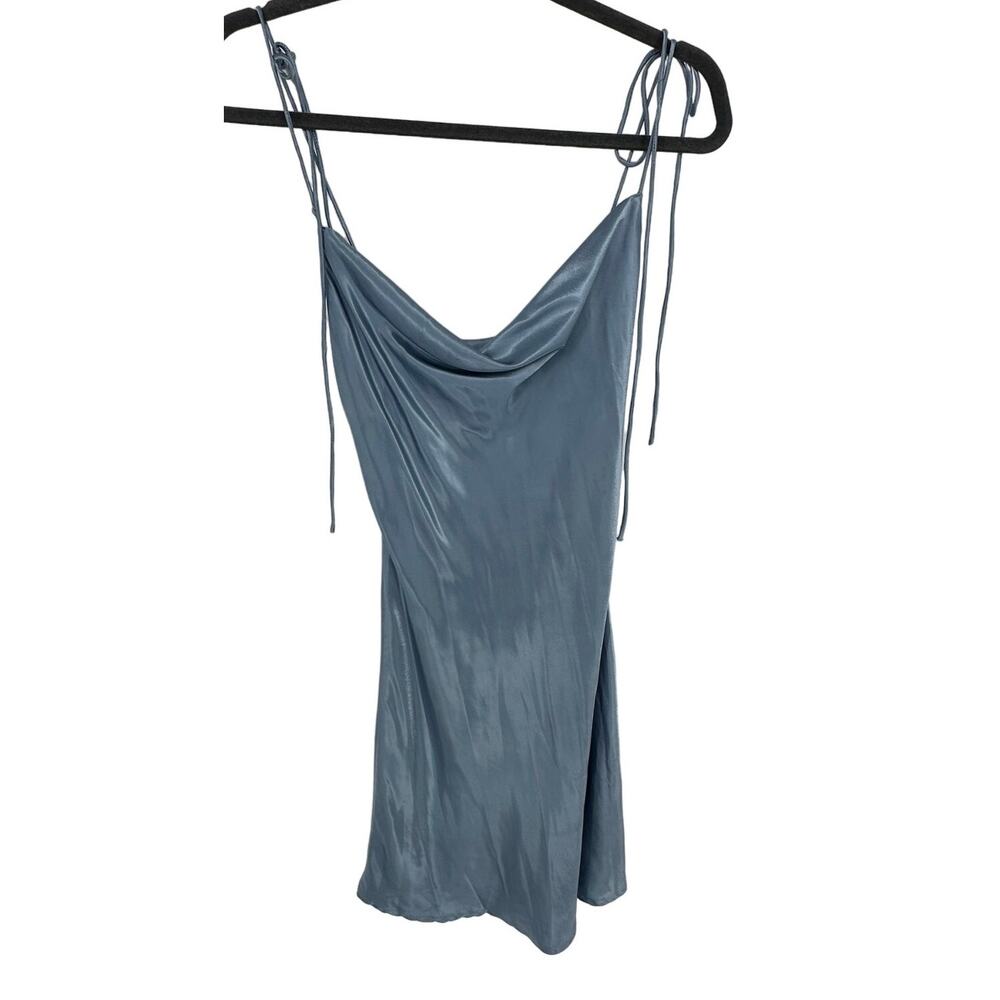 Cider Satin Cowl Neck Mini Dress Blue Double Tie Straps Cocktail Party Womens XS